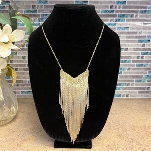 Beautiful vintage bib fringe goldtone statement necklace